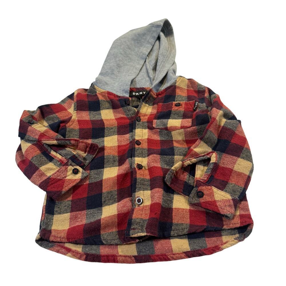 DKNY Toddler Boy 2T Plaid Hooded Button-Up Jacket